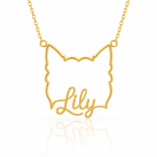 Soulyshine Biewer Terrier personalized outline pet face and name necklace in gold