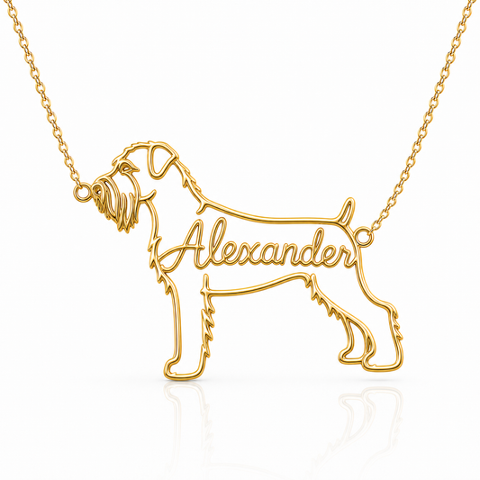 Soulyshine Black Russian Terrier personalized dog silhouette name necklace in gold - Alexander design