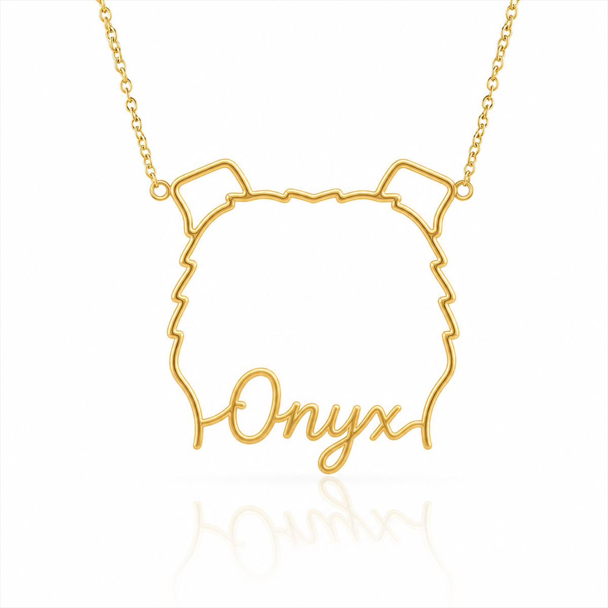 Soulyshine Black Russian Terrier personalized outline pet face and name necklace in gold