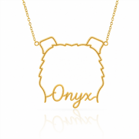 Soulyshine Black Russian Terrier personalized outline pet face and name necklace in gold