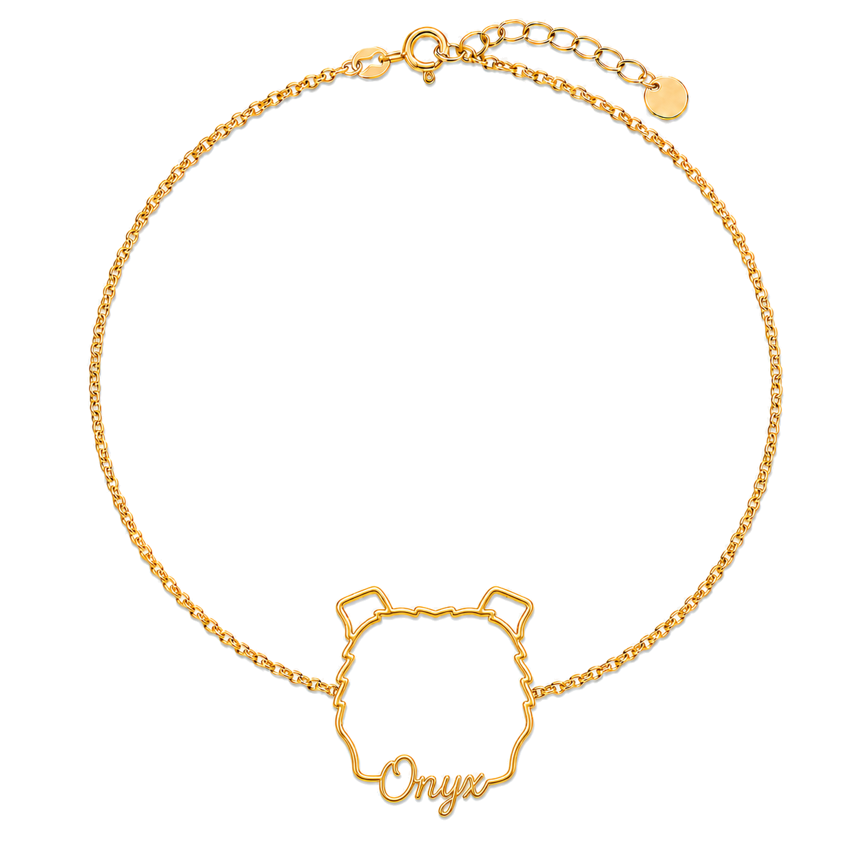 Soulyshine Black Russian Terrier Whisper Outline pet face and Onyx name handcrafted bracelet - 18K Gold Vermeil front