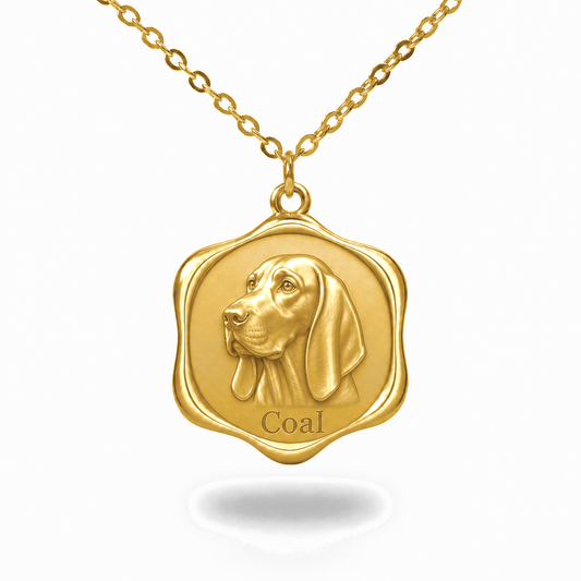 Soulyshine Black and Tan Coonhound Precious Paw personalized pet photo necklace - 18K Gold Vermeil front