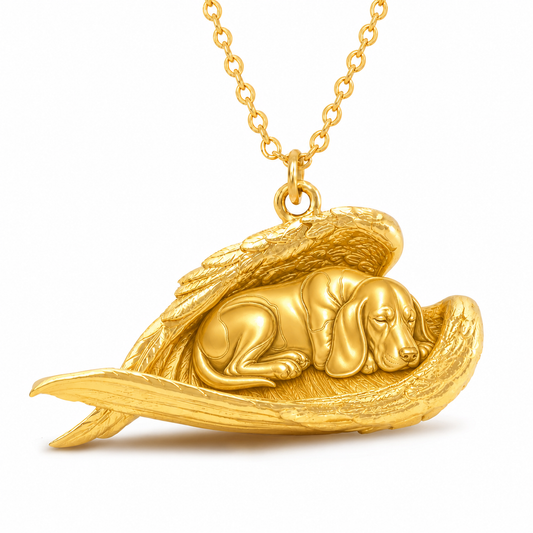 Soulyshine Black and Tan Coonhound The Sleeping Angel – Personalized Pet Necklace - 18K Gold Vermeil front