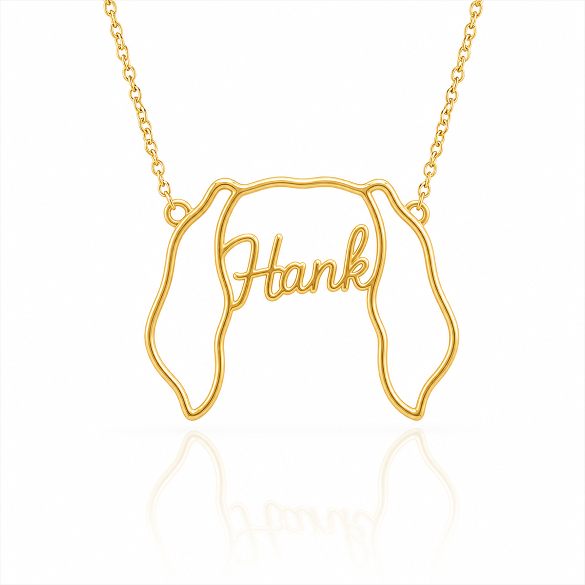Soulyshine Black and Tan Coonhound personalized outline pet face and name necklace in gold