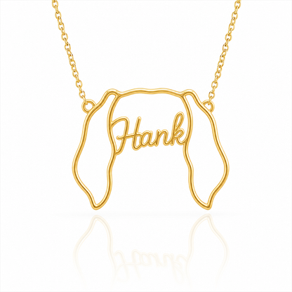 Soulyshine Black and Tan Coonhound personalized outline pet face and name necklace in gold