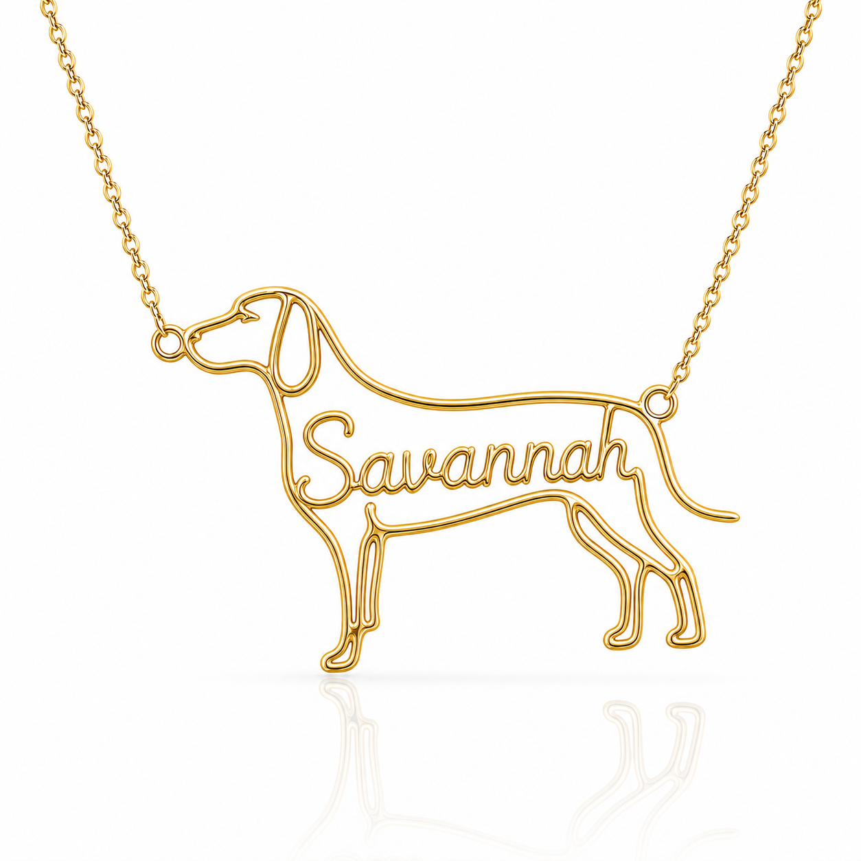 Soulyshine Black and Tan Coonhound personalized dog silhouette name necklace in gold - Savannah design