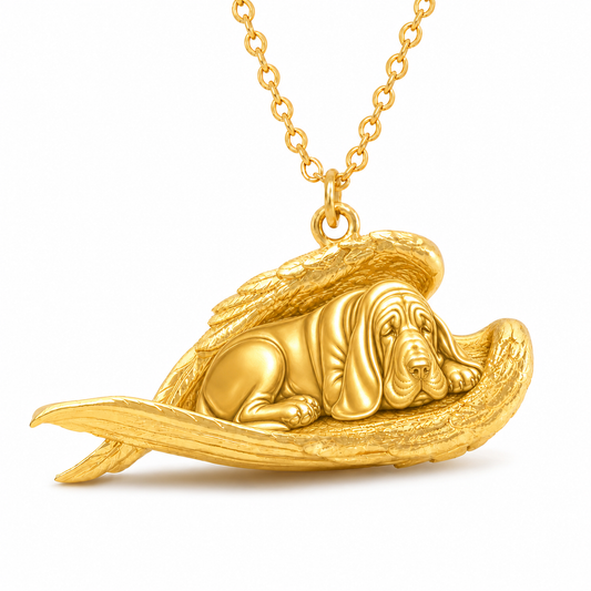 Soulyshine Bloodhound The Sleeping Angel – Personalized Pet Necklace - 18K Gold Vermeil front