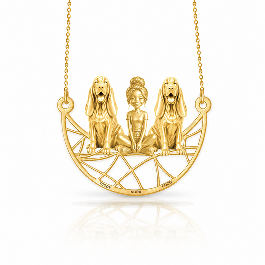 Personalized Bloodhound girl and her dogs necklace - front view