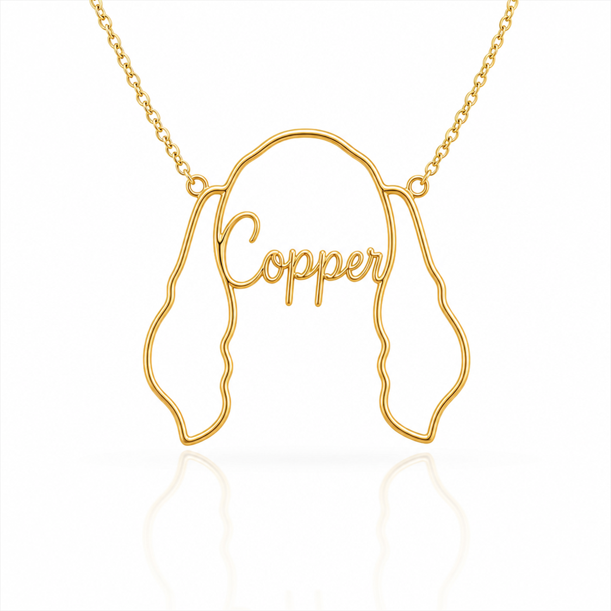 Soulyshine Bloodhound personalized outline pet face and name necklace in gold