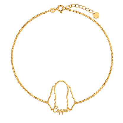 Soulyshine Bloodhound Whisper Outline pet face and Copper name handcrafted bracelet - 18K Gold Vermeil front