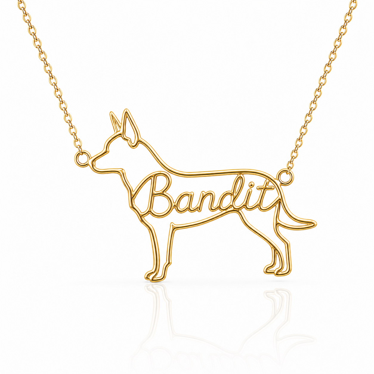 Soulyshine Blue Heeler personalized dog silhouette name necklace in gold - Bandit design