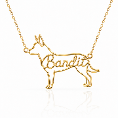 Soulyshine Blue Heeler personalized dog silhouette name necklace in gold - Bandit design