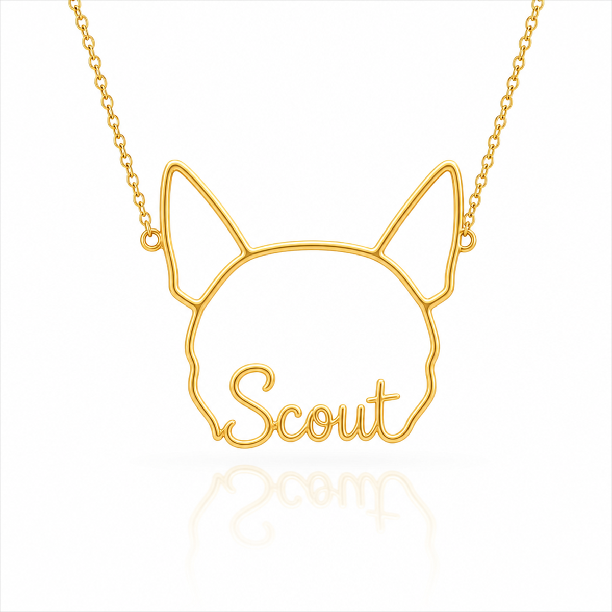 Soulyshine Blue Heeler personalized outline pet face and name necklace in gold