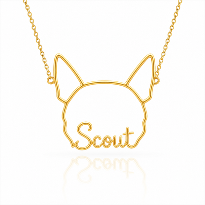 Soulyshine Blue Heeler personalized outline pet face and name necklace in gold