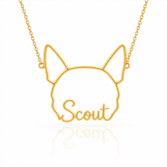 Soulyshine Blue Heeler personalized outline pet face and name necklace in gold