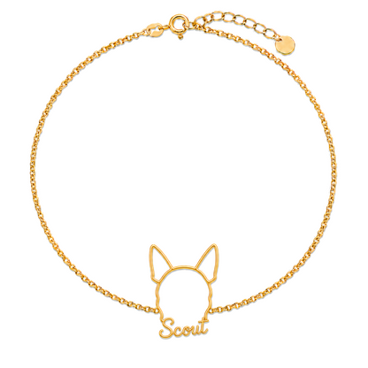 Soulyshine Blue Heeler Whisper Outline pet face and Scout name handcrafted bracelet - 18K Gold Vermeil front