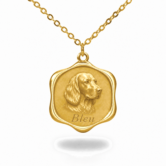 Soulyshine Blue Picardy Spaniel Precious Paw personalized pet photo necklace - 18K Gold Vermeil front