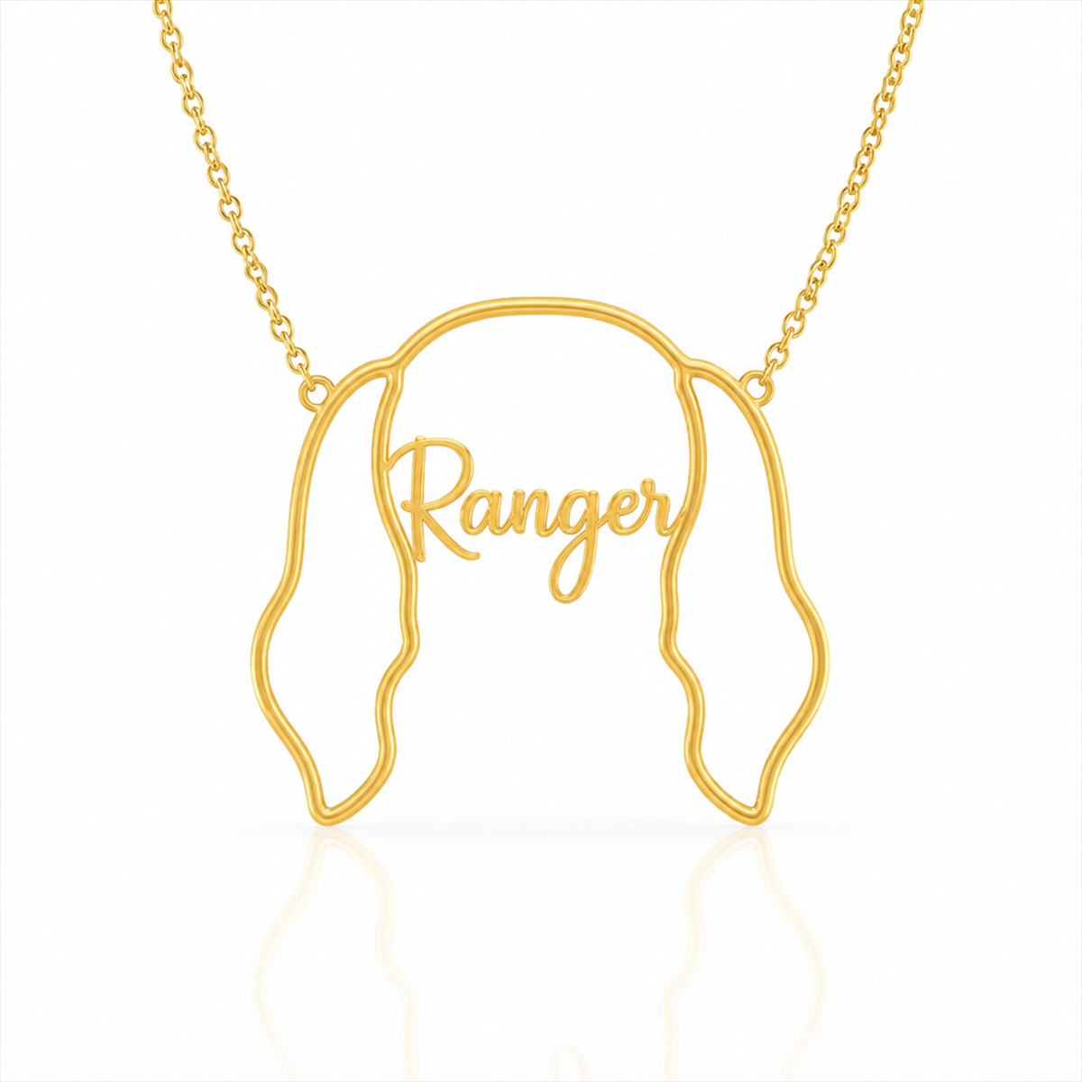 Soulyshine Bluetick Coonhound personalized outline pet face and name necklace in gold