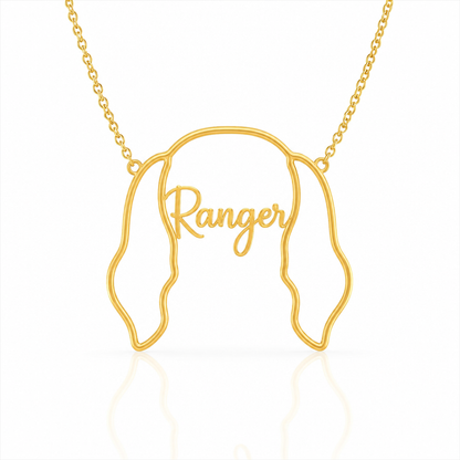 Soulyshine Bluetick Coonhound personalized outline pet face and name necklace in gold