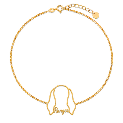 Soulyshine Bluetick Coonhound Whisper Outline pet face and Ranger name handcrafted bracelet - 18K Gold Vermeil front