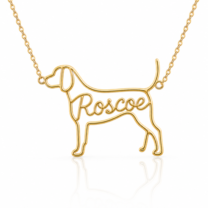 Soulyshine Bluetick Coonhound personalized dog silhouette name necklace in gold - Roscoe design