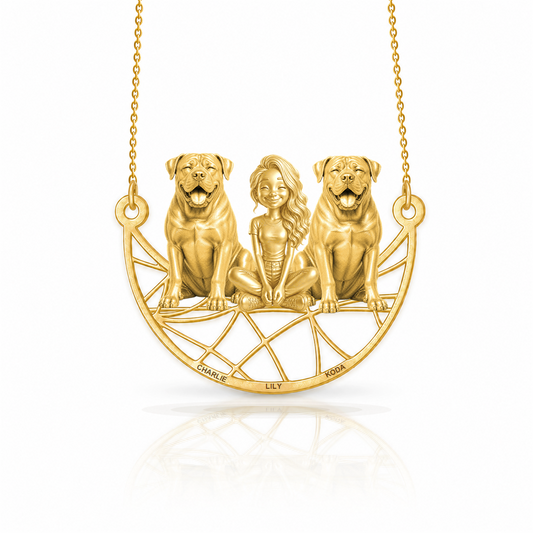 Personalized Boerboel girl and her dogs necklace - front view