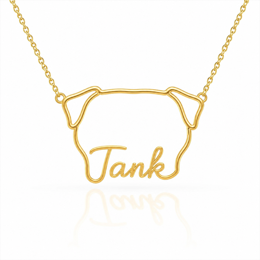 Soulyshine Boerboel personalized outline pet face and name necklace in gold