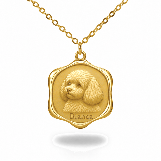Soulyshine Bolognese Precious Paw personalized pet photo necklace - 18K Gold Vermeil front