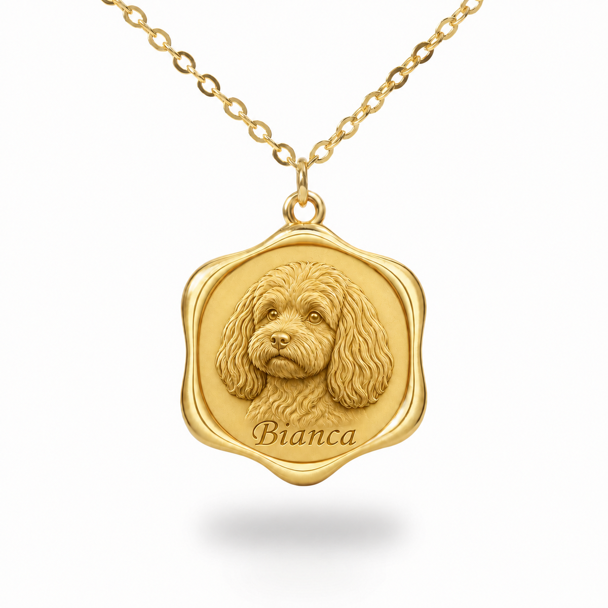 Soulyshine Bolognese Precious Paw personalized pet photo necklace - 18K Gold Vermeil front