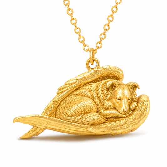Soulyshine Border Collie rough coat The Sleeping Angel – Personalized Pet Necklace - 18K Gold Vermeil front
