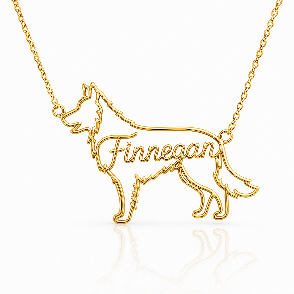Soulyshine Border Collie Rough Coat personalized dog silhouette name necklace in gold - Finnegan design