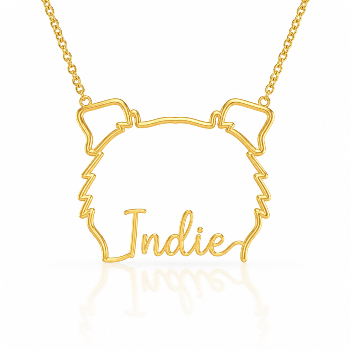 Soulyshine Border Collie - rough coat personalized outline pet face and name necklace in gold
