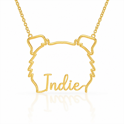Soulyshine Border Collie - rough coat personalized outline pet face and name necklace in gold