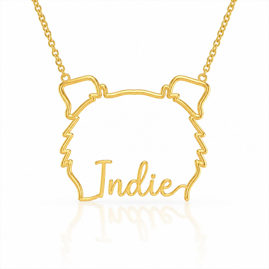 Soulyshine Border Collie - rough coat personalized outline pet face and name necklace in gold