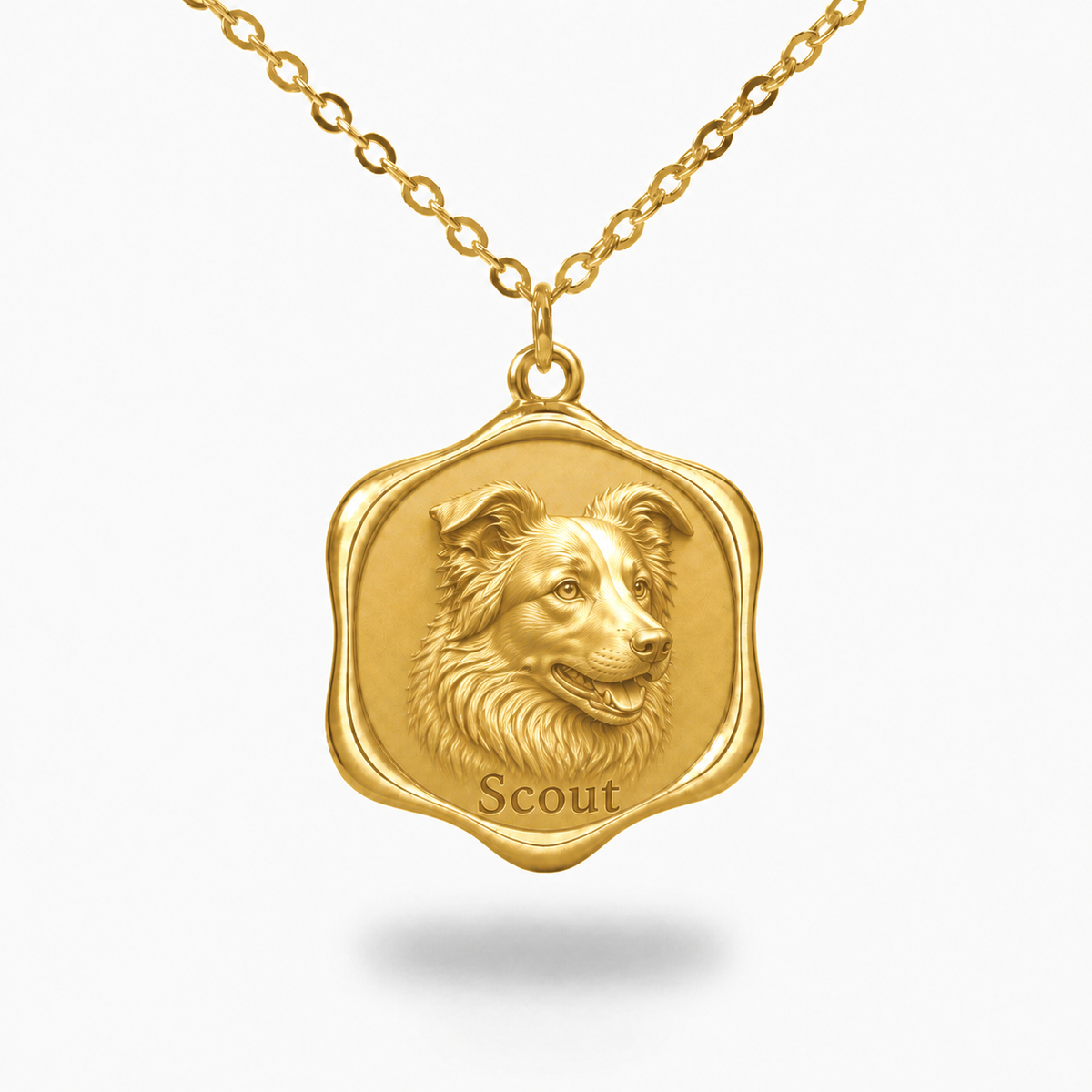 Soulyshine Border Collie - rough coat Precious Paw personalized pet photo necklace - 18K Gold Vermeil front