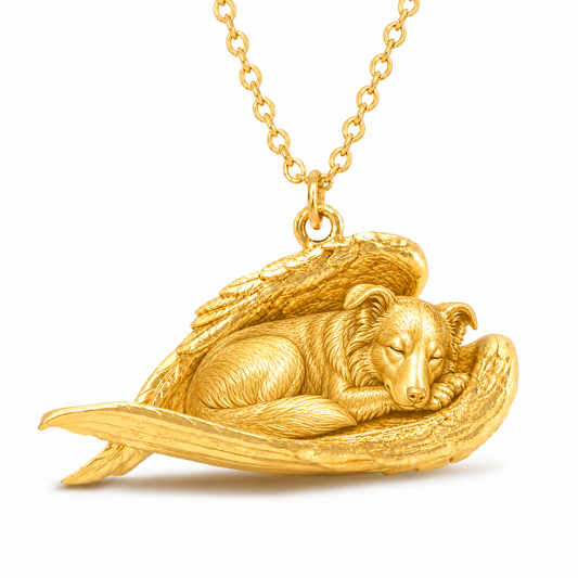 Soulyshine Border Collie smooth coat The Sleeping Angel – Personalized Pet Necklace - 18K Gold Vermeil front