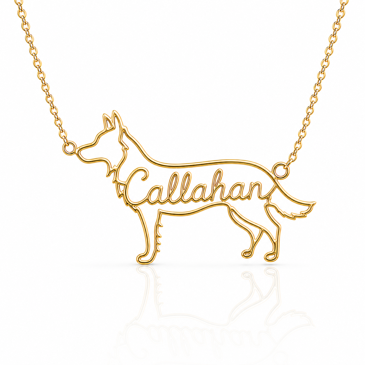 Soulyshine Border Collie Smooth Coat personalized dog silhouette name necklace in gold - Callahan design