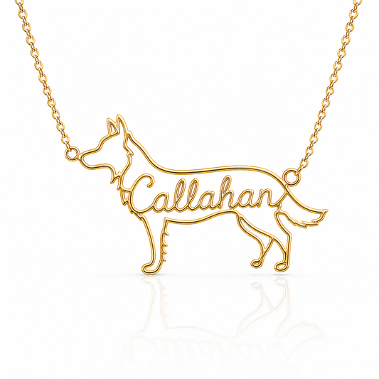 Soulyshine Border Collie Smooth Coat personalized dog silhouette name necklace in gold - Callahan design