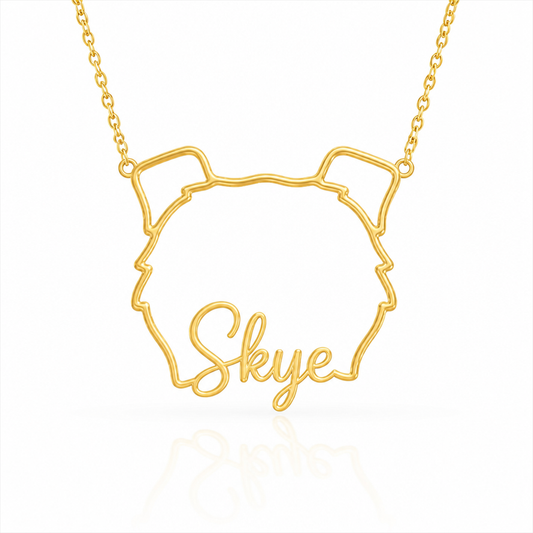 Soulyshine Border Collie - smooth coat personalized outline pet face and name necklace in gold