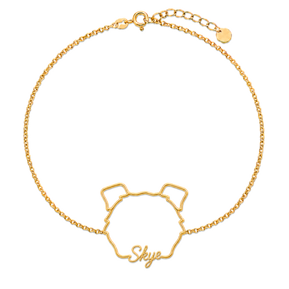 Soulyshine Border Collie - smooth coat Whisper Outline pet face and Skye name handcrafted bracelet - 18K Gold Vermeil front