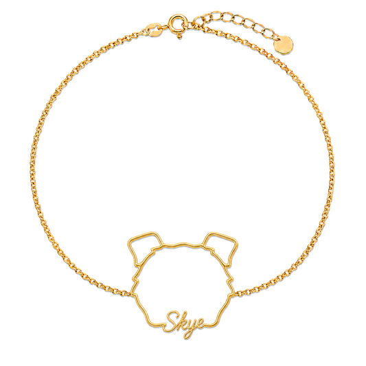 Soulyshine Border Collie - smooth coat Whisper Outline pet face and Skye name handcrafted bracelet - 18K Gold Vermeil front