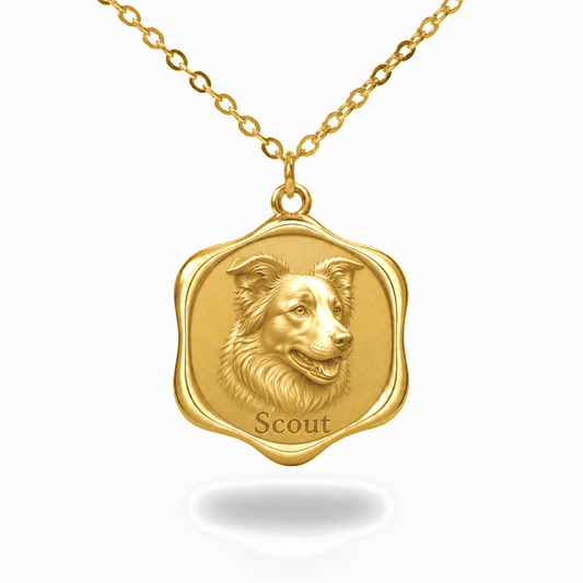 Soulyshine Border Collie Precious Paw personalized pet photo necklace - 18K Gold Vermeil front