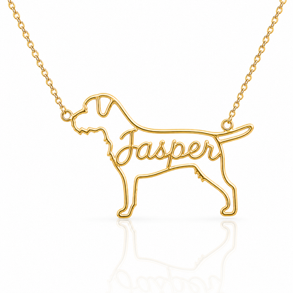 Soulyshine Border Terrier personalized dog silhouette name necklace in gold - Jasper design