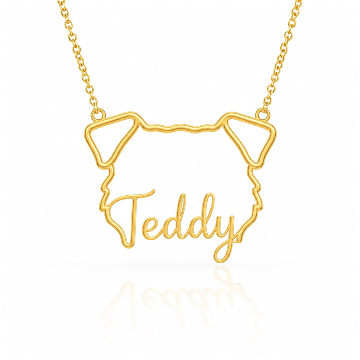 Soulyshine Border Terrier personalized outline pet face and name necklace in gold