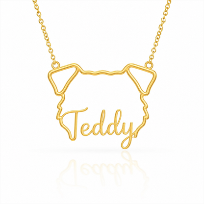 Soulyshine Border Terrier personalized outline pet face and name necklace in gold