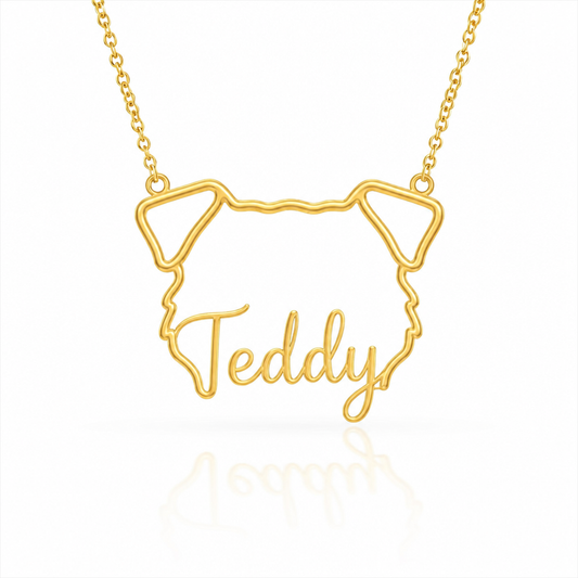Soulyshine Border Terrier personalized outline pet face and name necklace in gold