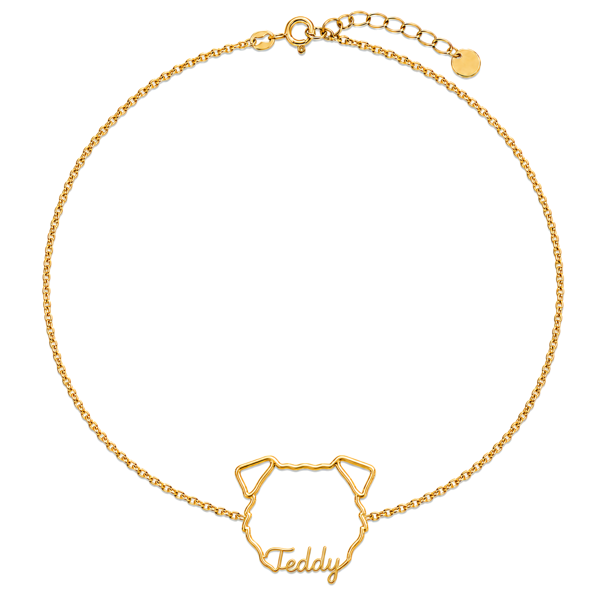 Soulyshine Border Terrier Whisper Outline pet face and Teddy name handcrafted bracelet - 18K Gold Vermeil front