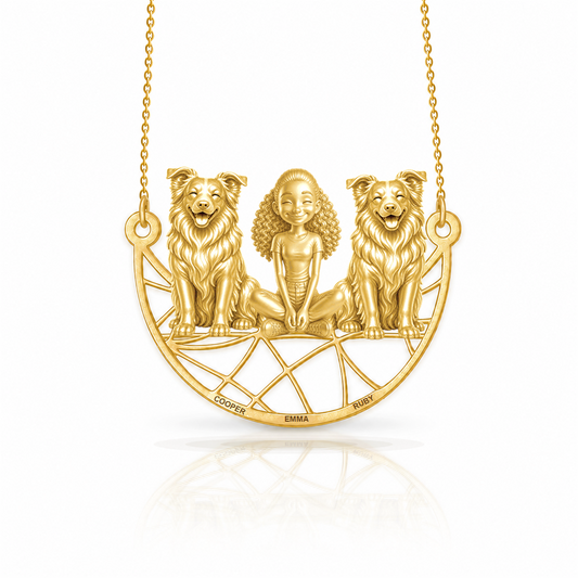 Personalized Border Collie - rough coat girl and her dogs necklace - front view