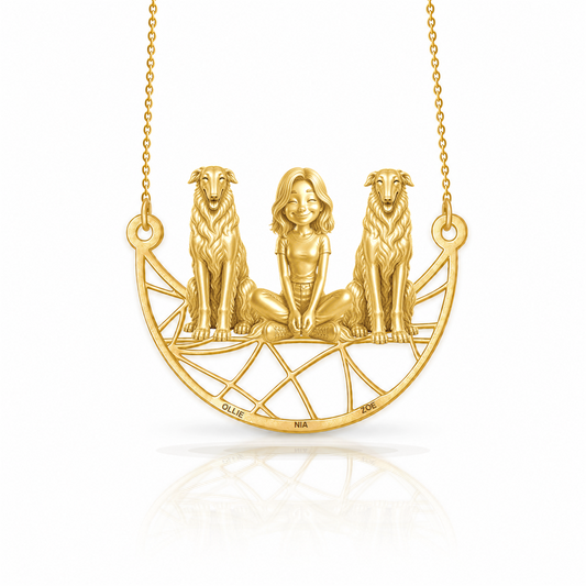 Personalized Borzoi girl and her dogs necklace - front view