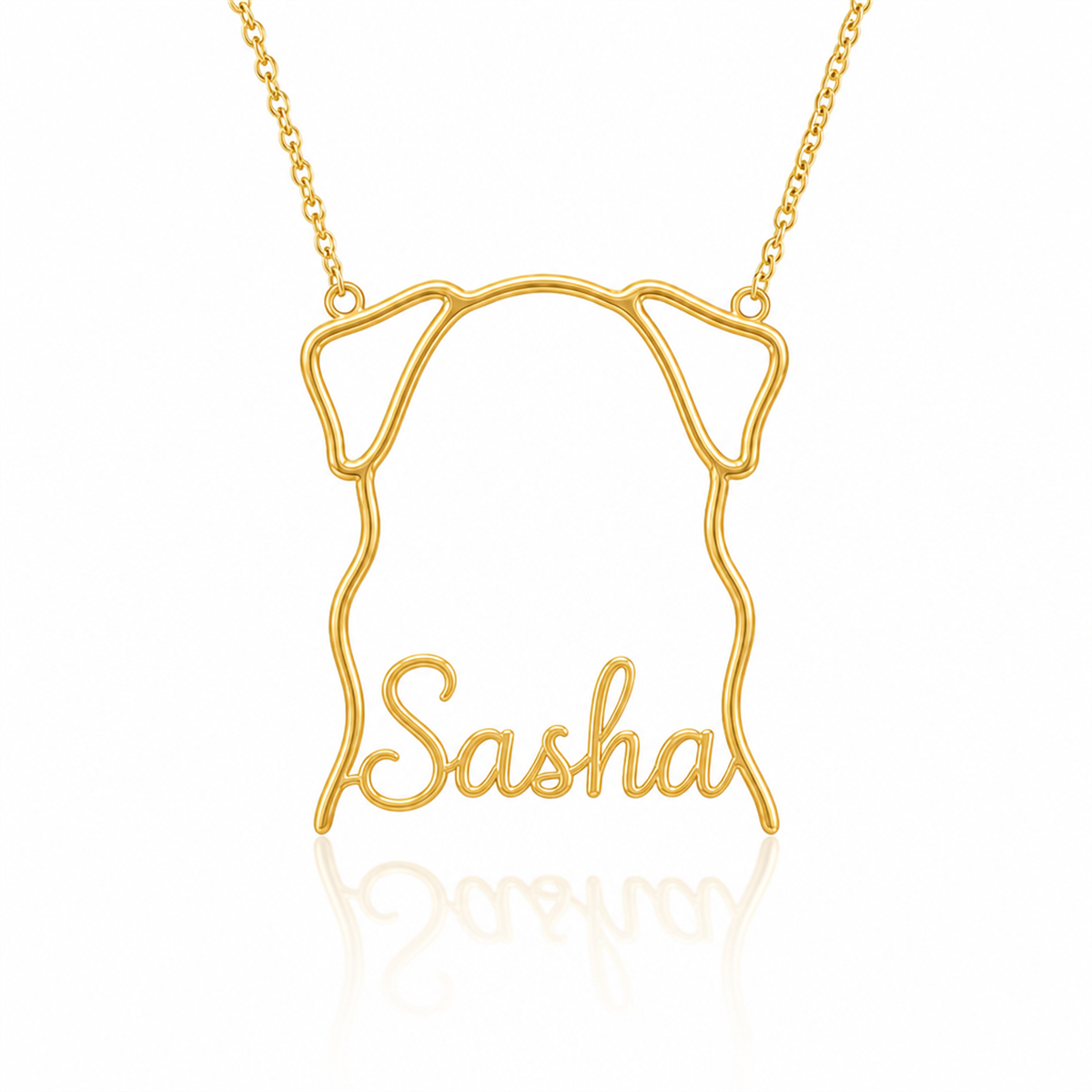 Soulyshine Borzoi personalized outline pet face and name necklace in gold